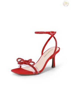 Women's Rhinestone Ankle Strap Stiletto Heel Sandals Square Toe